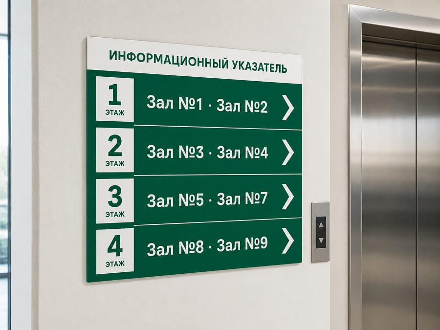 Информационная табличка на стене в офисе