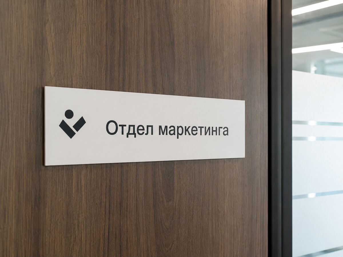 Офисная табличка Отдел маркетинга на деревянной двери