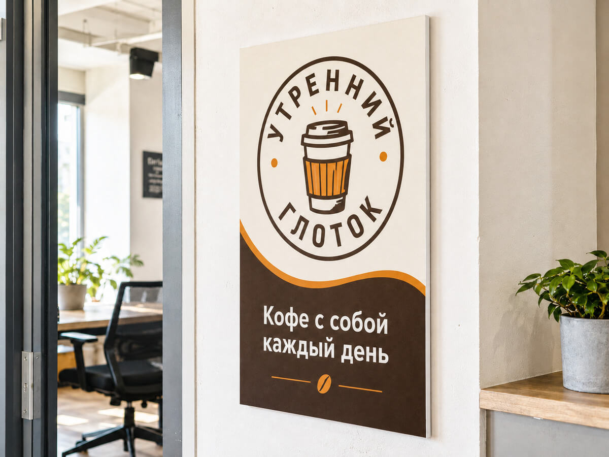 Рекламная табличка с логотипом в офисе