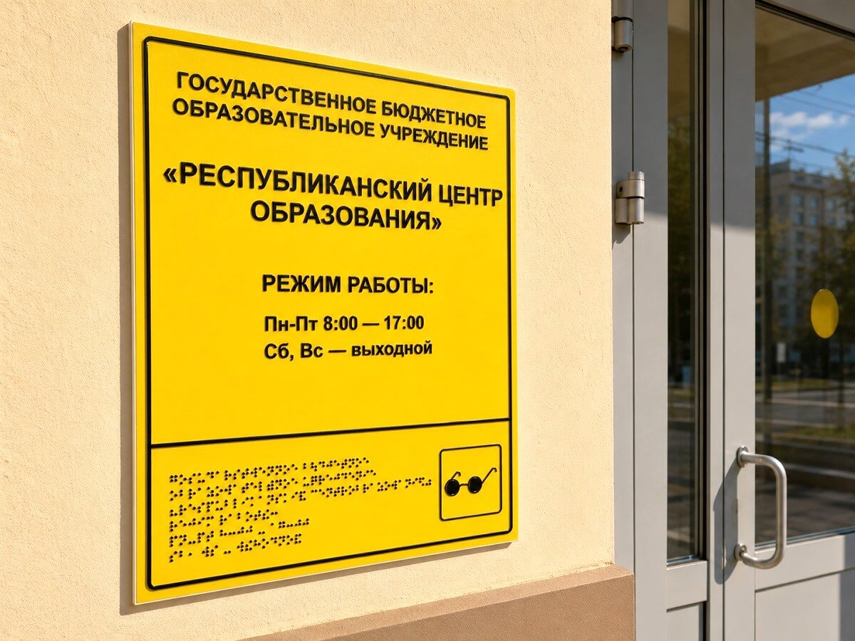 Тактильная табличка Брайля на стене учреждения