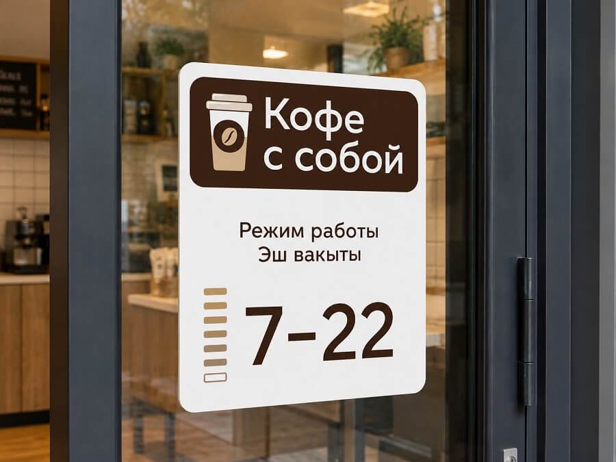 Табличка с режимом работы на входной двери