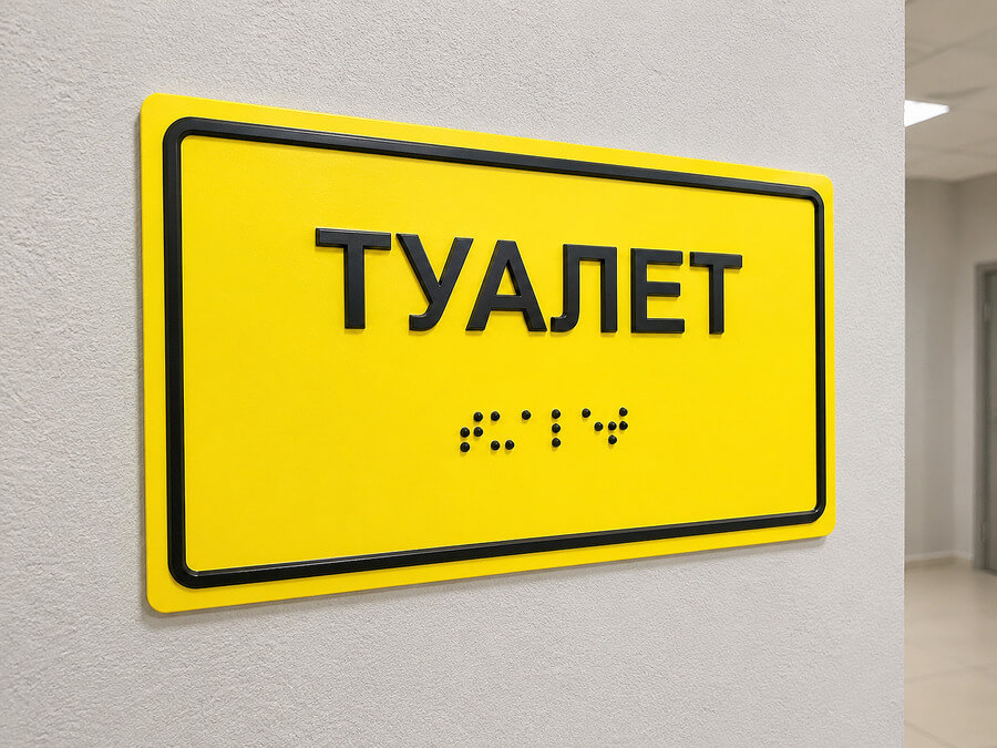 Тактильная табличка туалет со шрифтом Брайля