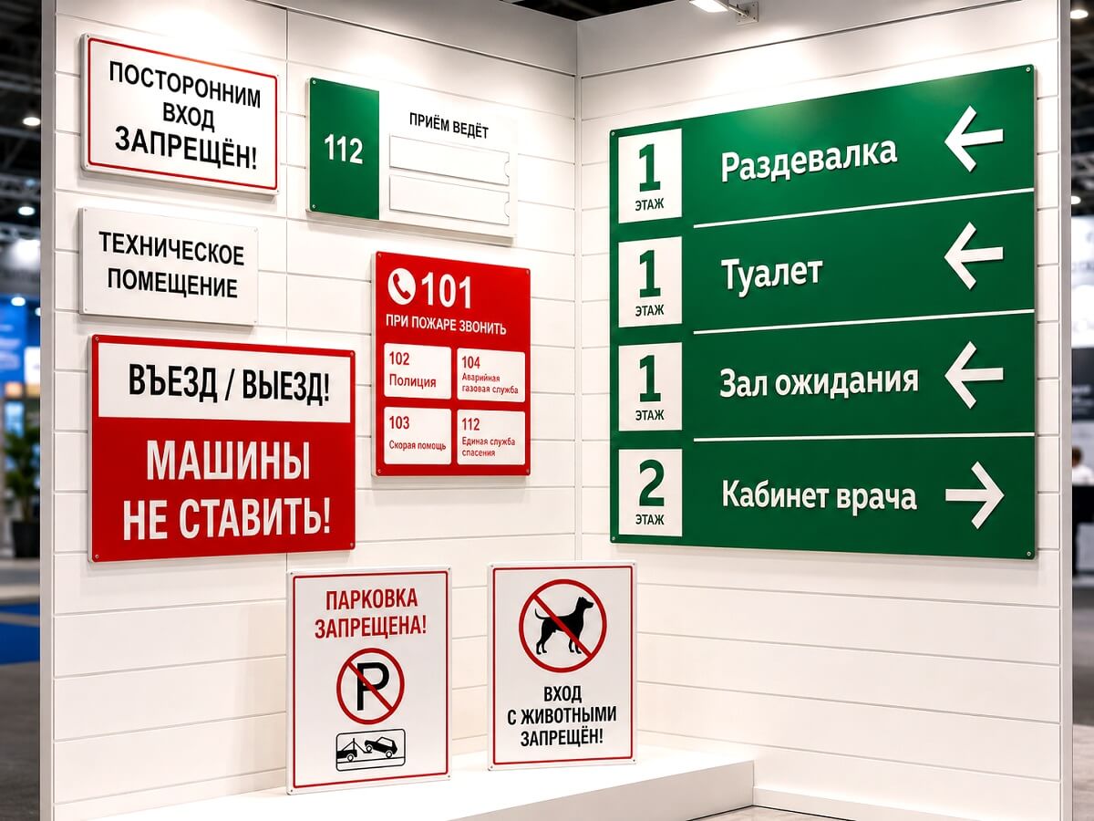 Информационные таблички и указатели на стене