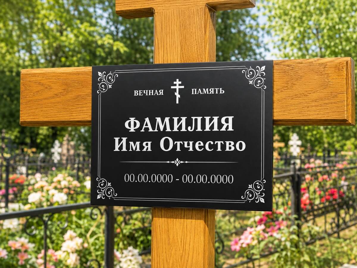 Ритуальная табличка на крест с фамилией и датами