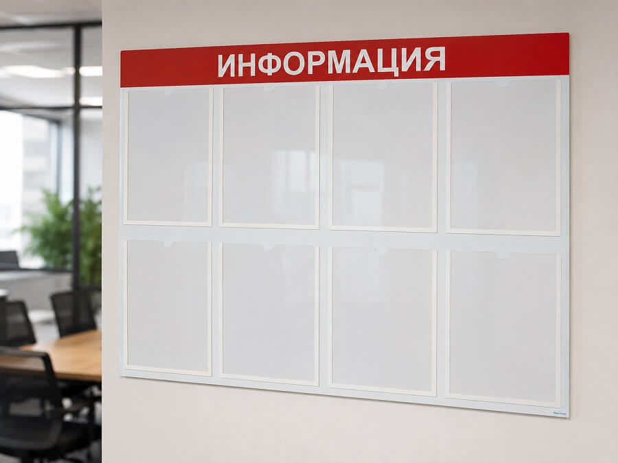 Информационный стенд с карманами А4 ИНФОРМАЦИЯ